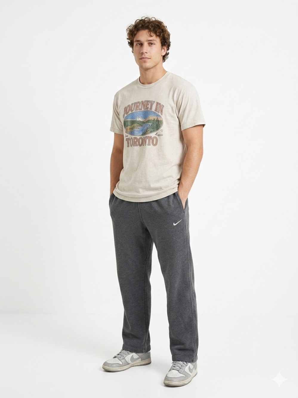 Nike Vintage Men Large Charcoal Gray Straight Leg Sweatpants with White Swoosh